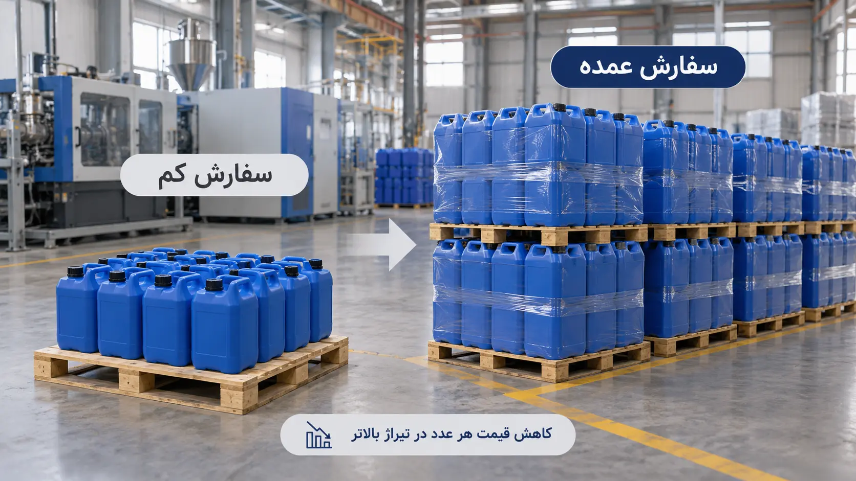 مقایسه سفارش کم و عمده گالن پلاستیکی در کارخانه